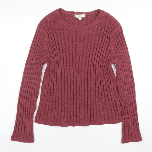 Marks and Spencer Women Purple L Rib Knit Crew Neck Jumper