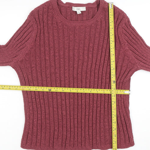 Marks and Spencer Women Purple L Rib Knit Crew Neck Jumper