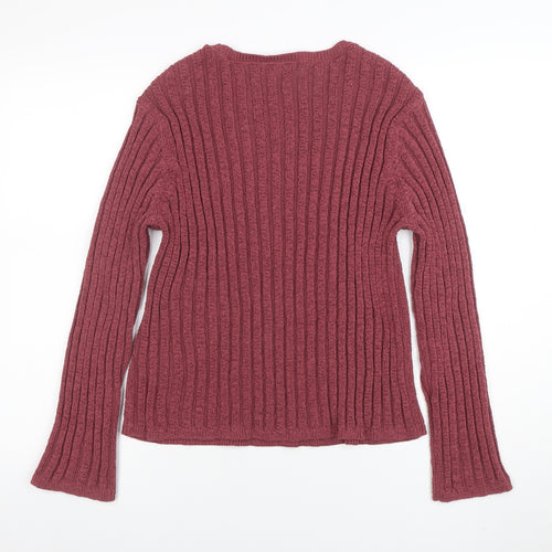Marks and Spencer Women Purple L Rib Knit Crew Neck Jumper
