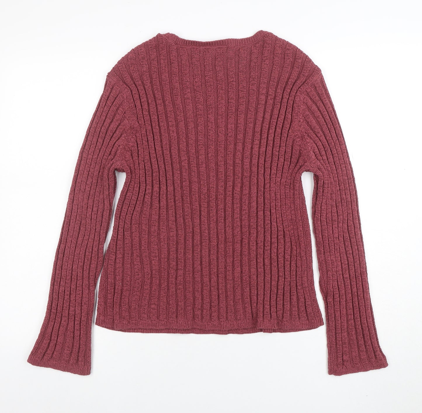 Marks and Spencer Women Purple L Rib Knit Crew Neck Jumper