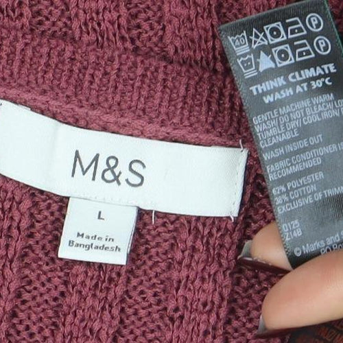 Marks and Spencer Women Purple L Rib Knit Crew Neck Jumper