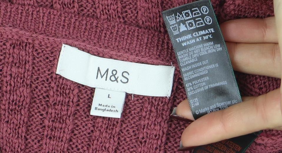 Marks and Spencer Women Purple L Rib Knit Crew Neck Jumper