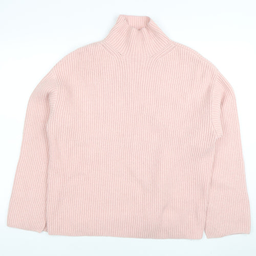 H&M Women's Pink Mock Neck Ribbed Knit Pullover Jumper M