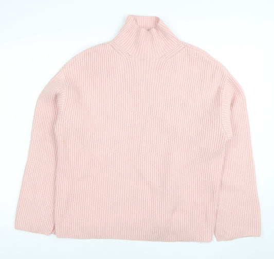 H&M Women's Pink Mock Neck Ribbed Knit Pullover Jumper M