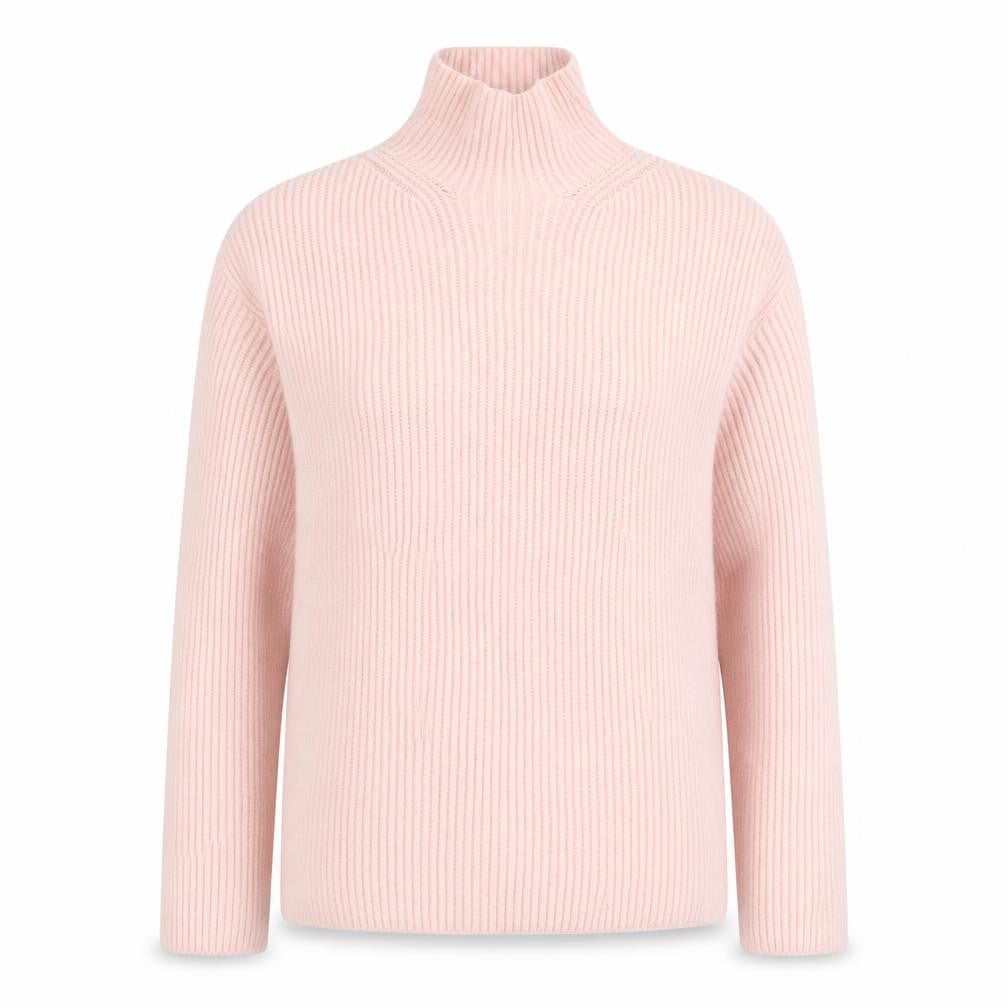 Front view of H&M Women's Pink Mock Neck Ribbed Knit jumper M