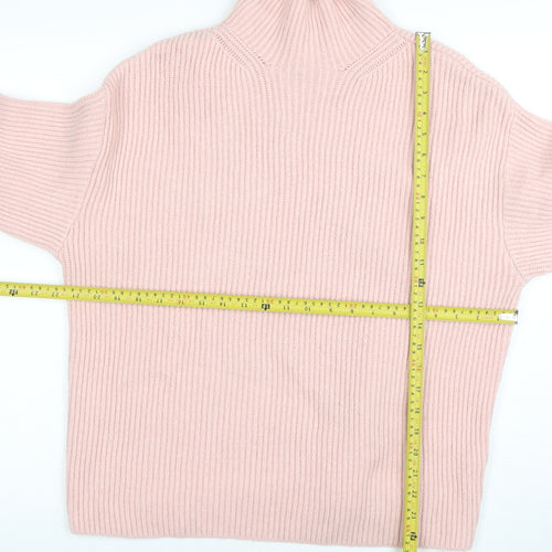 H&M Women's Pink Mock Neck Ribbed Knit Pullover Jumper M