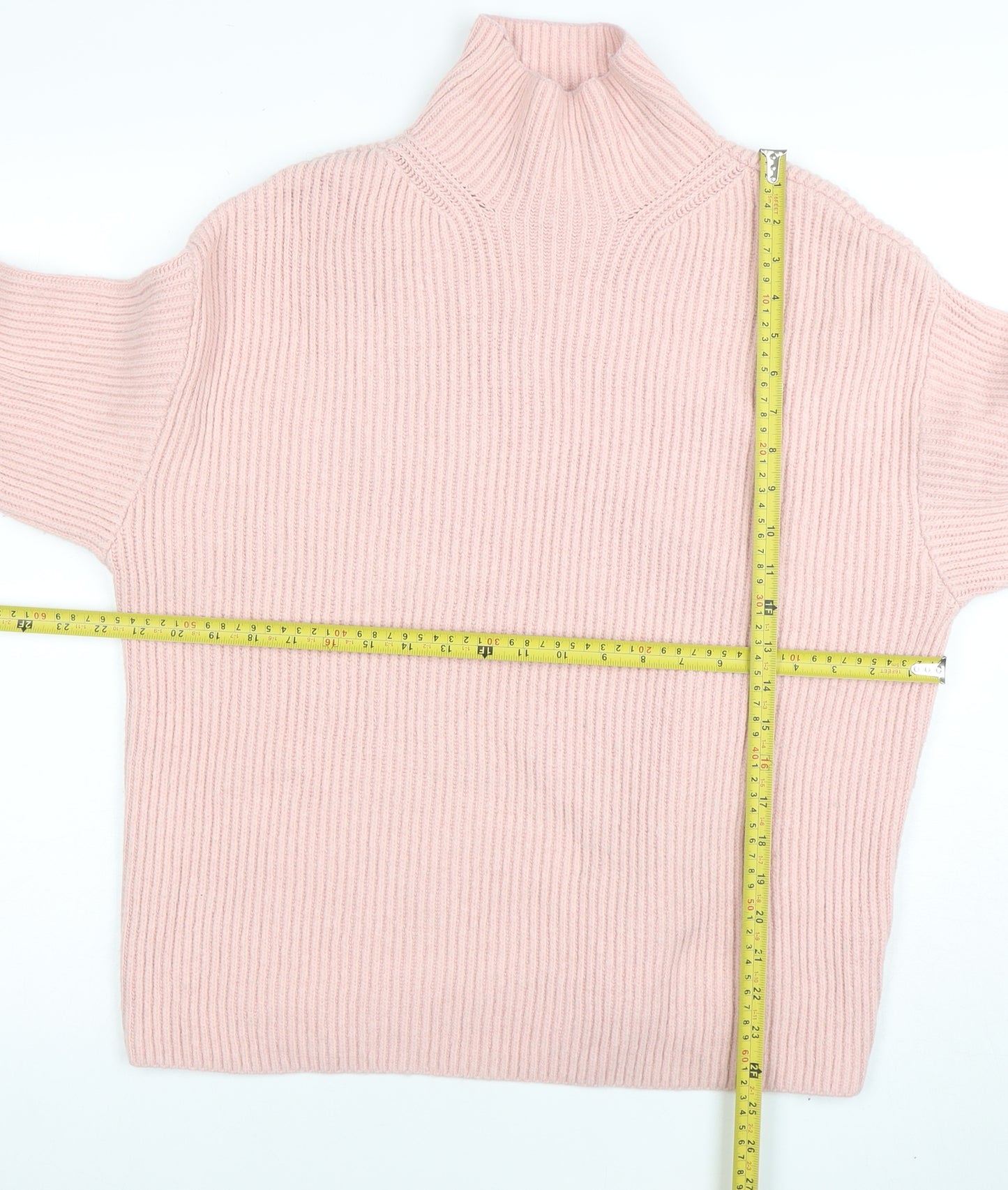 H&M Women's Pink Mock Neck Ribbed Knit Pullover Jumper M