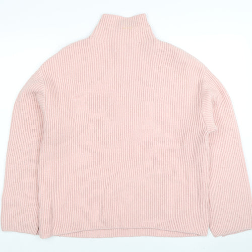 H&M Women's Pink Mock Neck Ribbed Knit Pullover Jumper M