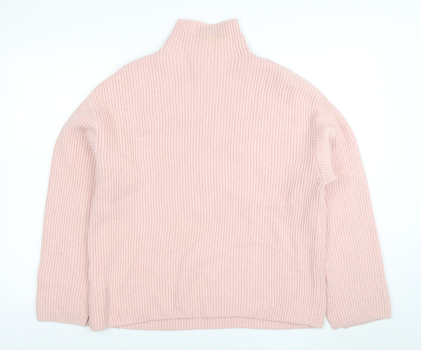 H&M Women's Pink Mock Neck Ribbed Knit Pullover Jumper M