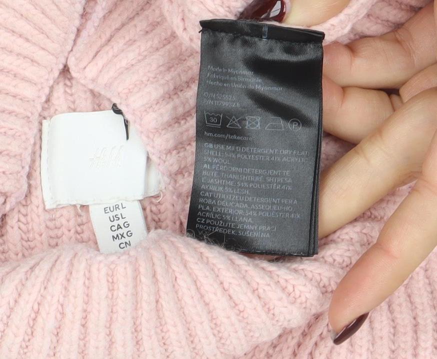 H&M Women's Pink Mock Neck Ribbed Knit Pullover Jumper M