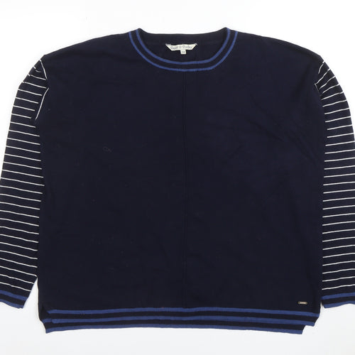 Rupert & Buckley Women's Blue Striped Cotton Cashmere Jumper Size 14