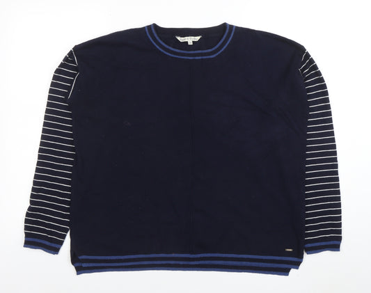 Rupert & Buckley Women's Blue Striped Cotton Cashmere Jumper Size 14