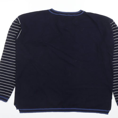 Rupert & Buckley Women's Blue Striped Cotton Cashmere Jumper Size 14