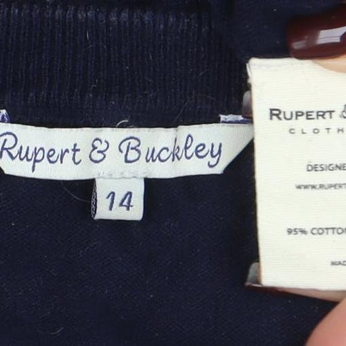 Rupert & Buckley Women's Blue Striped Cotton Cashmere Jumper Size 14