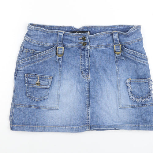 Qizz New York Girls Blue Denim Mini Skirt Size 9/10 Cotton Blend Casual