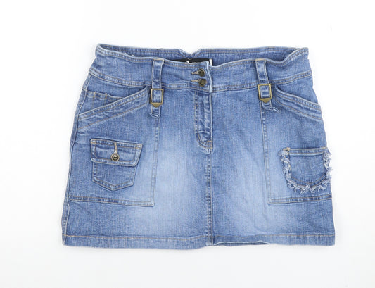 Qizz New York Girls Blue Denim Mini Skirt Size 9/10 Cotton Blend Casual