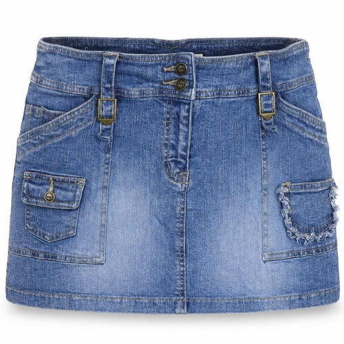Qizz New York Girls Blue Denim Mini Skirt Size 9/10 Cotton Blend Casual