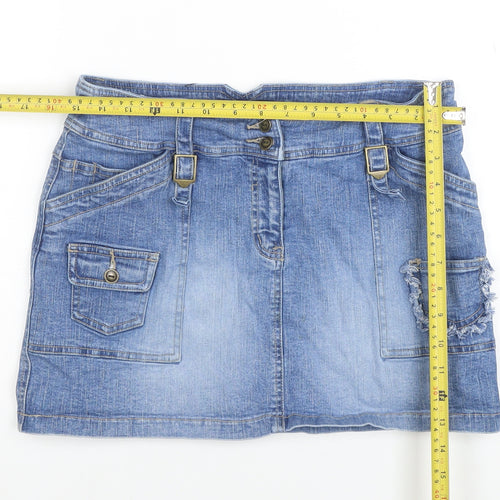 Qizz New York Girls Blue Denim Mini Skirt Size 9/10 Cotton Blend Casual