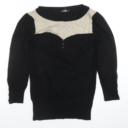 Wallis Women’s Black & Beige Scoop Neck Long Sleeve Pullover Jumper Size 10