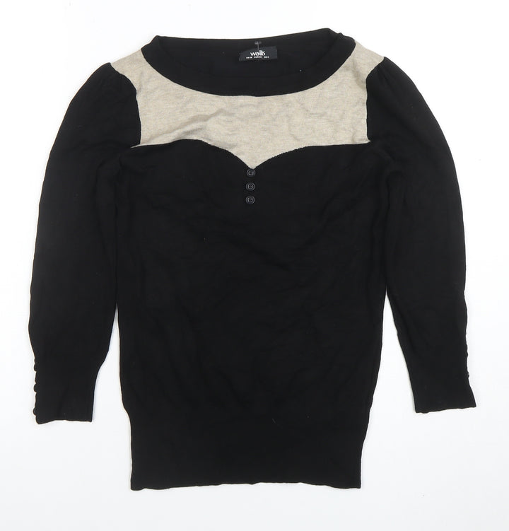 Wallis Women’s Black & Beige Scoop Neck Long Sleeve Pullover Jumper Size 10
