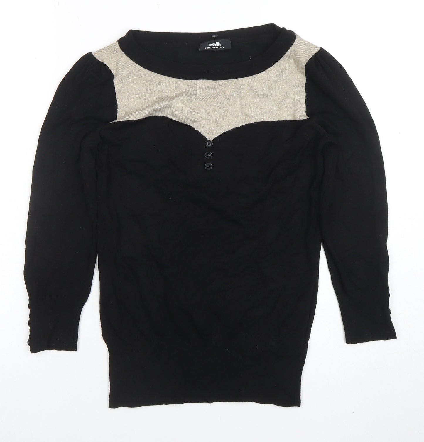 Wallis Women’s Black & Beige Scoop Neck Long Sleeve Pullover Jumper Size 10