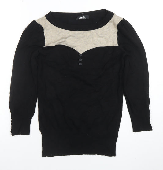 Wallis Women’s Black & Beige Scoop Neck Long Sleeve Pullover Jumper Size 10