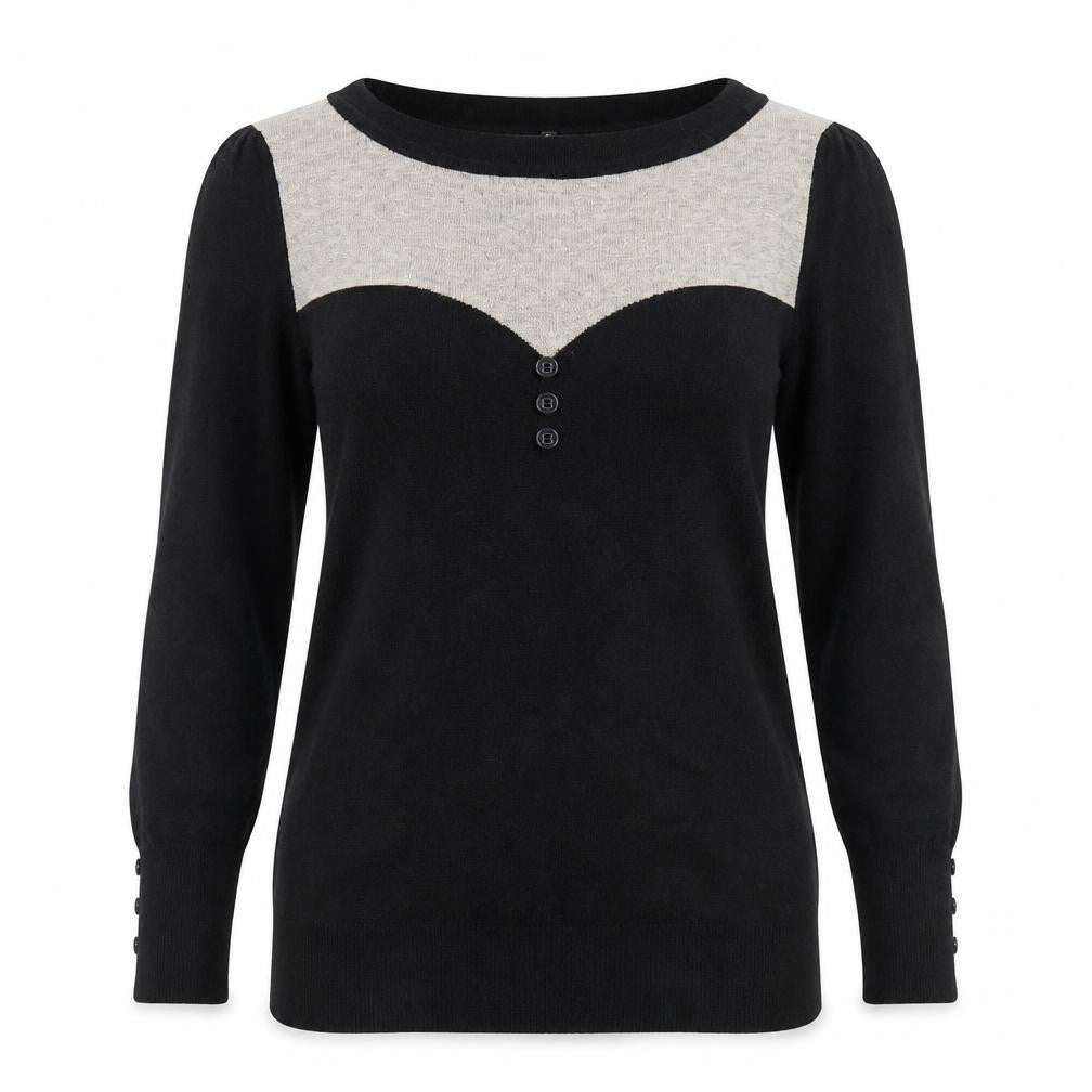 Front view of Wallis Women’s Black & Beige Scoop Neck Long Sleeve jumper, size UK 10