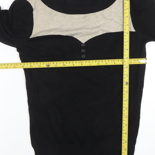 Wallis Women’s Black & Beige Scoop Neck Long Sleeve Pullover Jumper Size 10