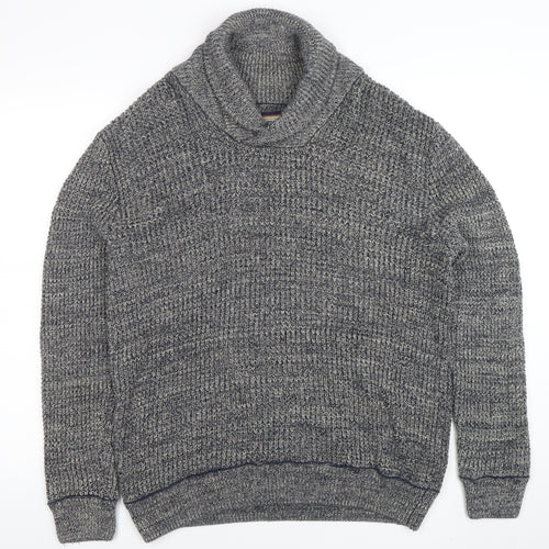 Mantaray Men's Grey Roll Neck Chunky Knit Cotton Jumper Medium