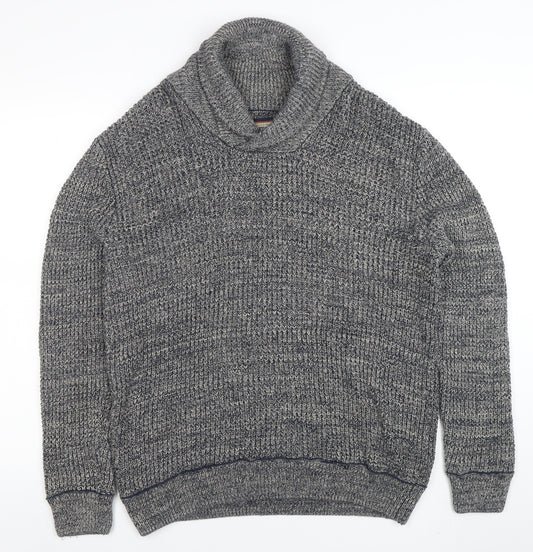Mantaray Men's Grey Roll Neck Chunky Knit Cotton Jumper Medium