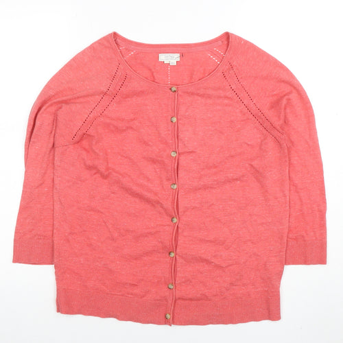 Fat Face Women's Pink Cotton 3/4 Sleeve Button Cardigan Size 14