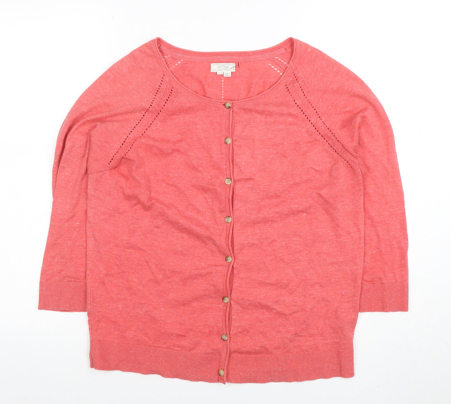 Fat Face Women's Pink Cotton 3/4 Sleeve Button Cardigan Size 14