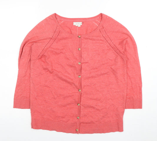 Fat Face Women's Pink Cotton 3/4 Sleeve Button Cardigan Size 14