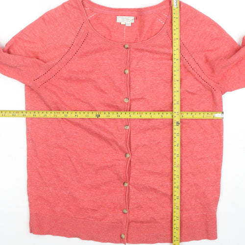 Fat Face Women's Pink Cotton 3/4 Sleeve Button Cardigan Size 14