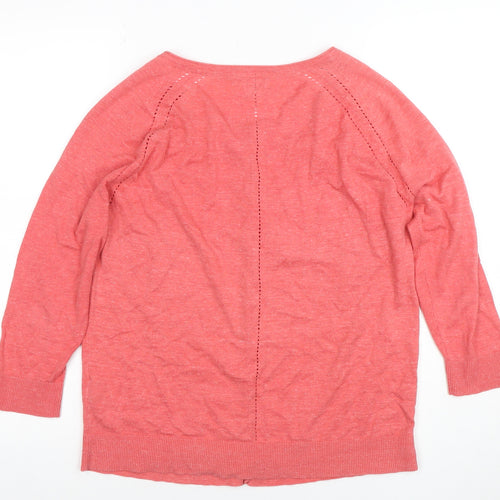 Fat Face Women's Pink Cotton 3/4 Sleeve Button Cardigan Size 14
