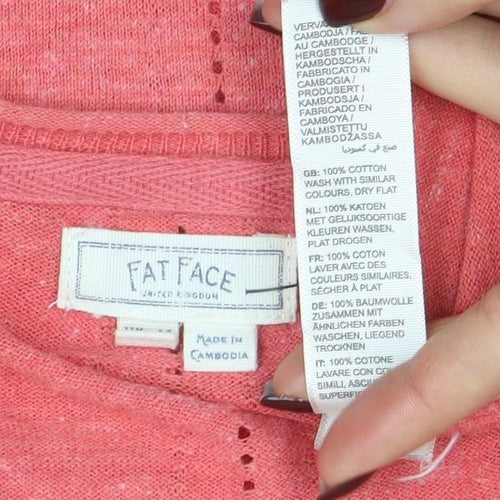 Fat Face Women's Pink Cotton 3/4 Sleeve Button Cardigan Size 14