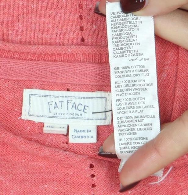 Fat Face Women's Pink Cotton 3/4 Sleeve Button Cardigan Size 14