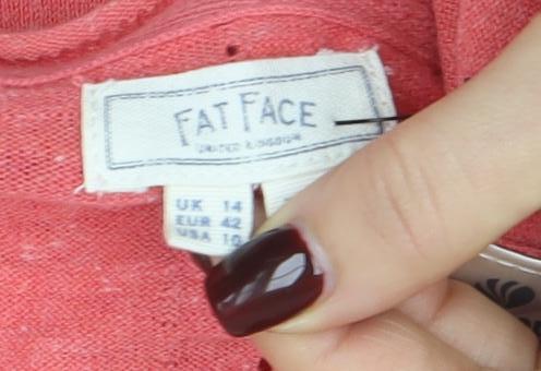 Fat Face Women's Pink Cotton 3/4 Sleeve Button Cardigan Size 14