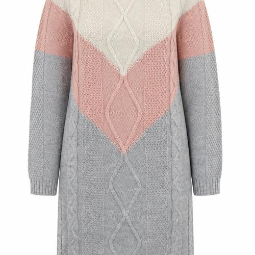 Insiarah Women's Grey Pink Colourblock Knit Jumper Dress Size S Long Sleeve