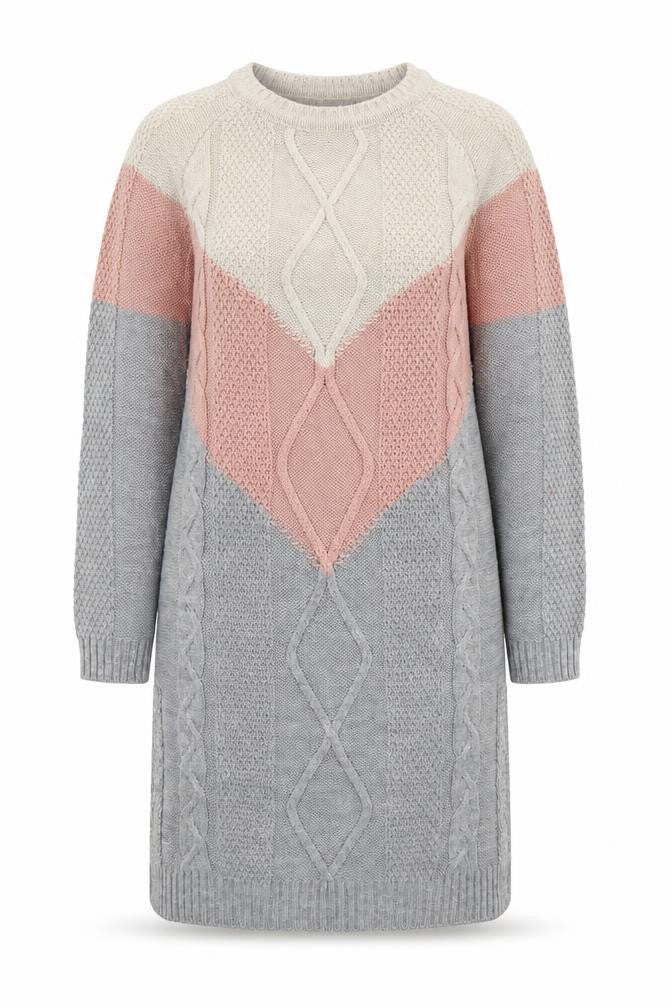 Insiarah Women's Grey Pink Colourblock Knit Jumper Dress Size S Long Sleeve