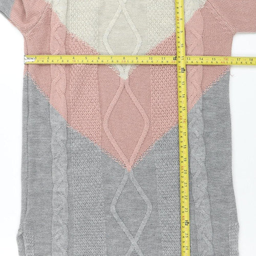 Insiarah Women's Grey Pink Colourblock Knit Jumper Dress Size S Long Sleeve