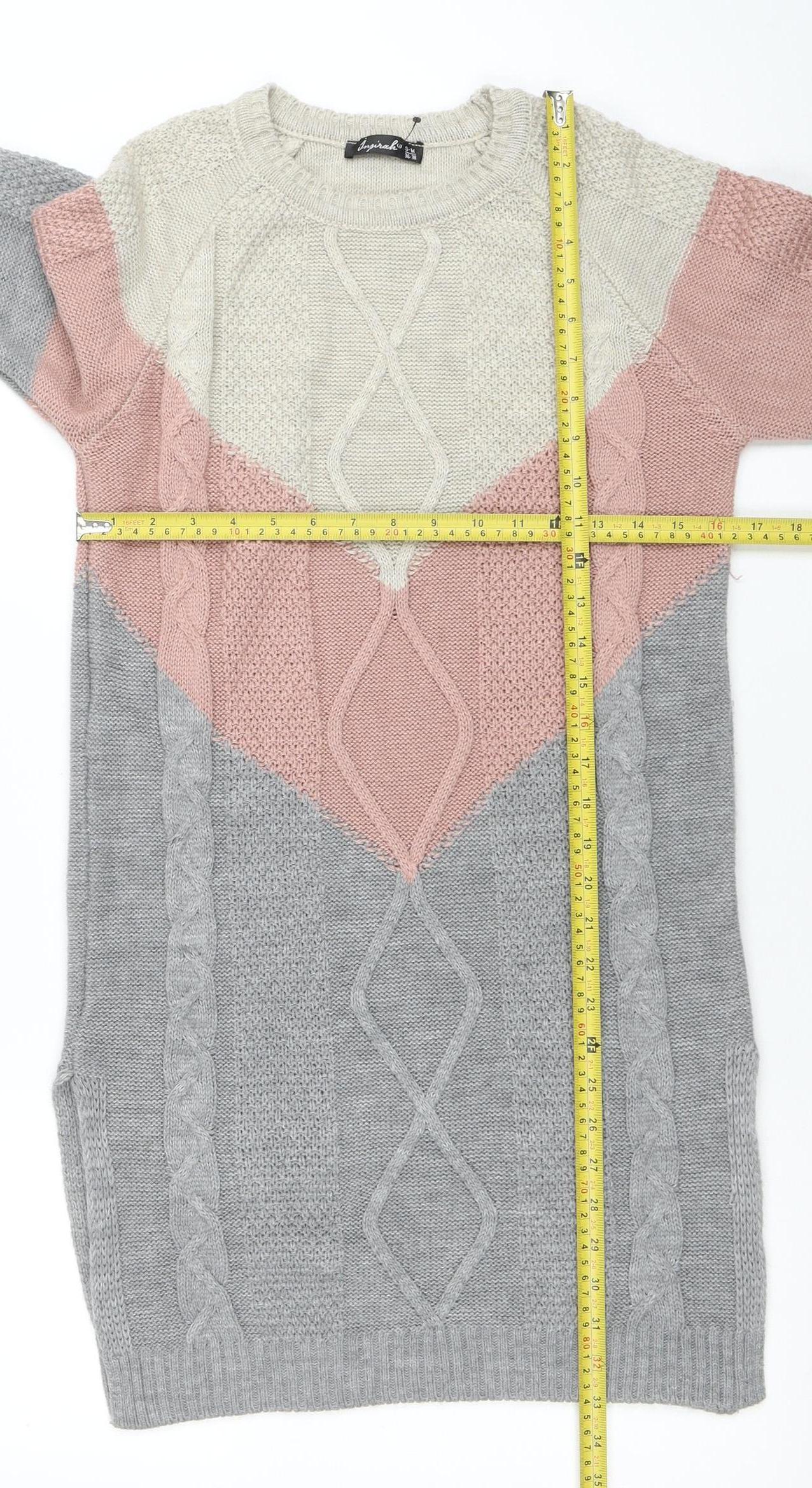 Insiarah Women's Grey Pink Colourblock Knit Jumper Dress Size S Long Sleeve