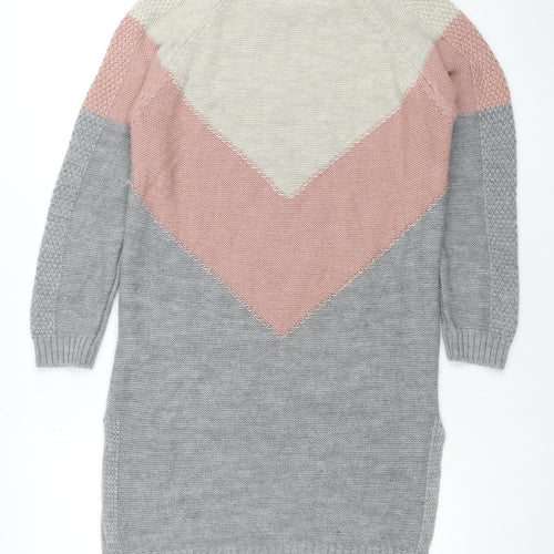 Insiarah Women's Grey Pink Colourblock Knit Jumper Dress Size S Long Sleeve