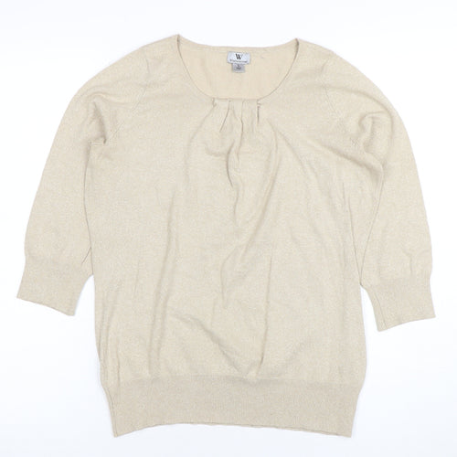 Worthington Women's Beige Knit 3/4 Sleeve Scoop Neck Blouse Size L