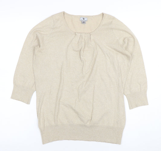 Worthington Women's Beige Knit 3/4 Sleeve Scoop Neck Blouse Size L