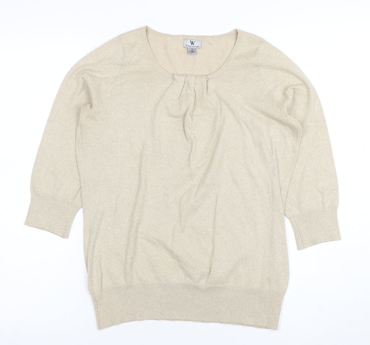 Worthington Women's Beige Knit 3/4 Sleeve Scoop Neck Blouse Size L