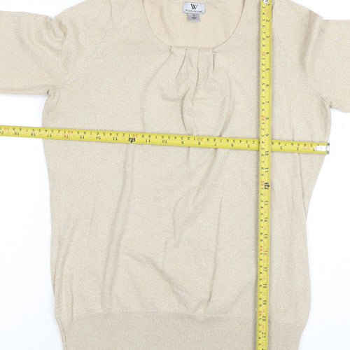 Worthington Women's Beige Knit 3/4 Sleeve Scoop Neck Blouse Size L