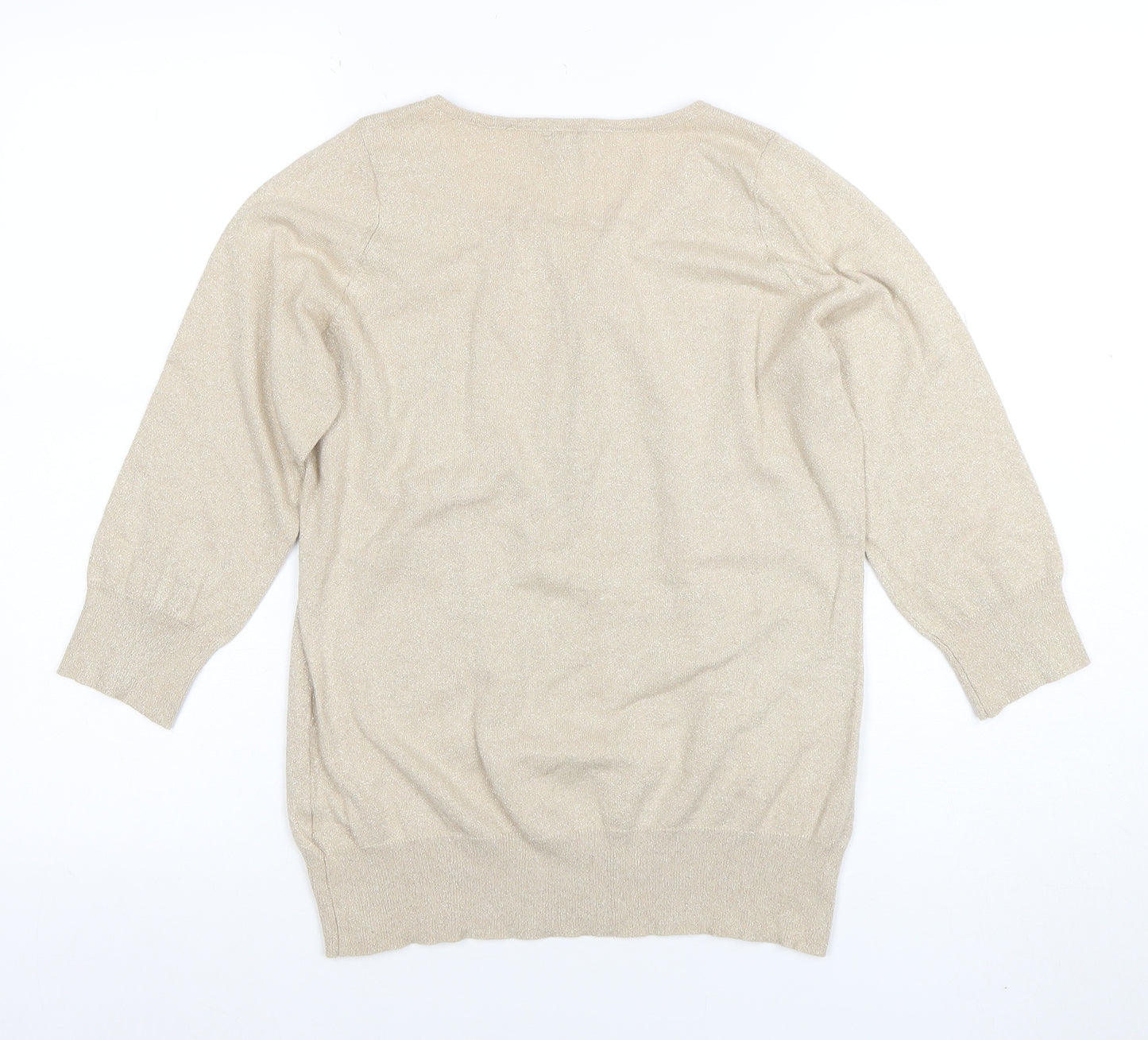 Worthington Women's Beige Knit 3/4 Sleeve Scoop Neck Blouse Size L
