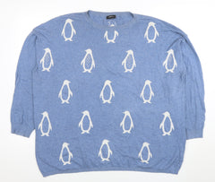 Next Women Blue Penguin Knit Long Sleeve Cotton Jumper Size 20