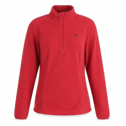 Front view of Decathlon Women Red Fleece 1/2 Zip Pullover Sweatshirt, size M